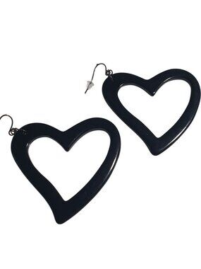 Heart Shaped Open Black Hoop Drop Earrings Lightweight Stylish Love Mom Gift